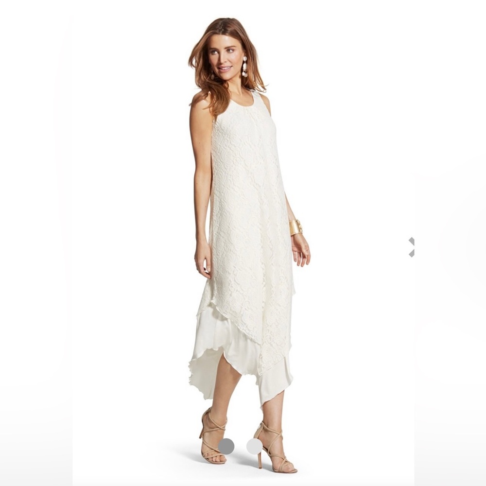 NWT Chico’s beautiful angled hem dress in ecru - size 1 (US 8/10)!